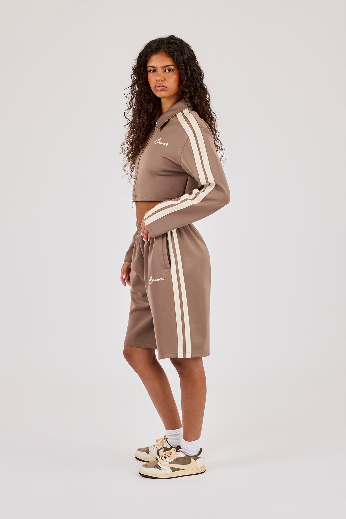 Taping Cropped Harrington Jacket & Jort - Taupe